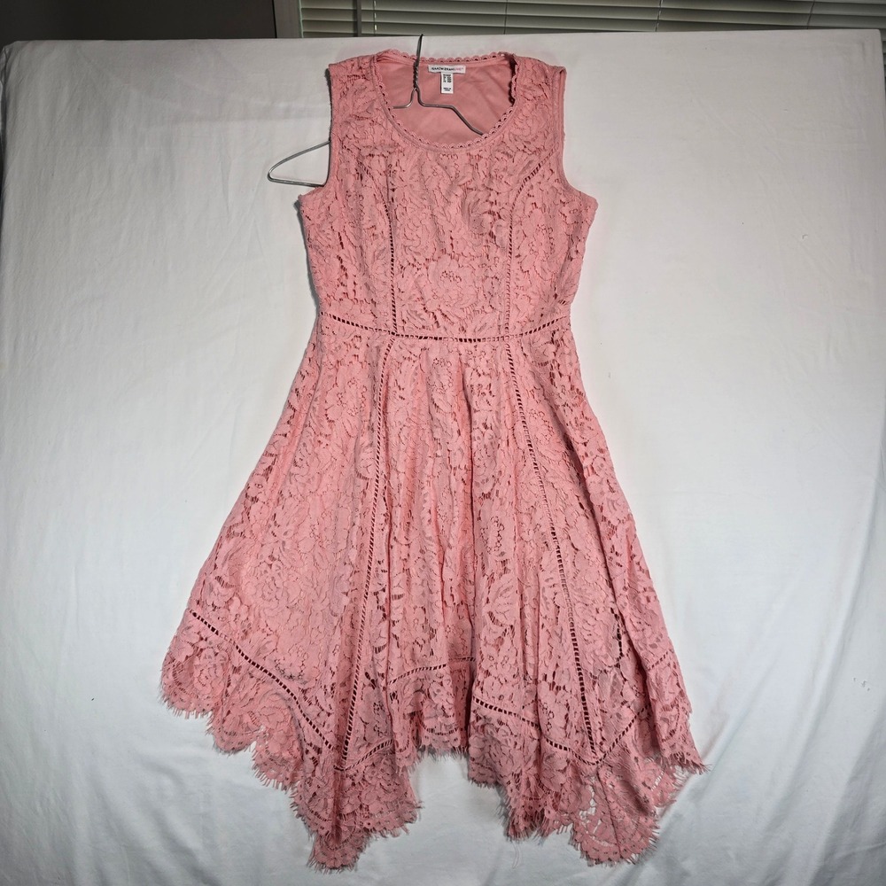 Isaac Mizrahi Live Pink Floral Lace Handkerchief Hem Dress XXSP A351990